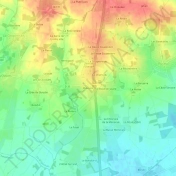 Topografische kaart Malescot, hoogte, reliëf