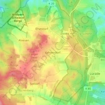Topografische kaart Vahrendorf, hoogte, reliëf