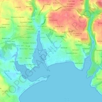 Topografische kaart Port-la-Forêt, hoogte, reliëf