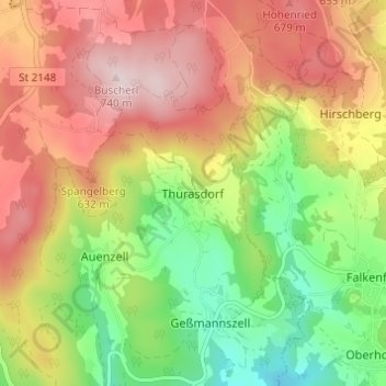 Topografische kaart Thurasdorf, hoogte, reliëf