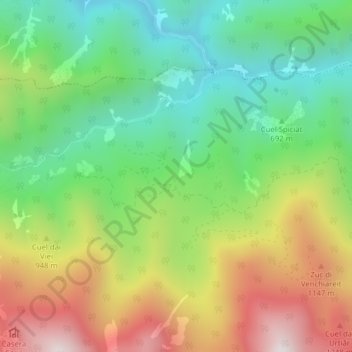 Topografische kaart Cueste dai Menaus, hoogte, reliëf