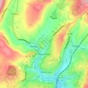 Topografische kaart Dale, hoogte, reliëf
