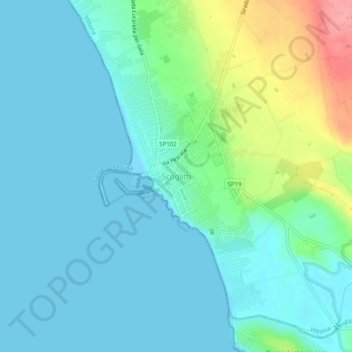 Topografische kaart Scoglitti, hoogte, reliëf