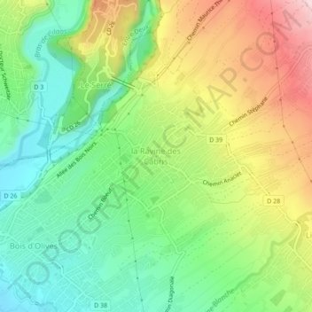 Topografische kaart la Ravine des Cabris, hoogte, reliëf