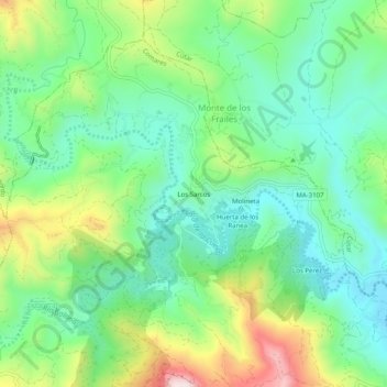 Topografische kaart Los Sarcos, hoogte, reliëf