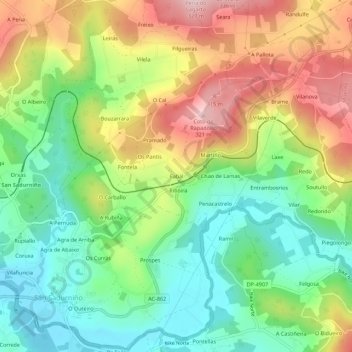 Topografische kaart Fabal, hoogte, reliëf