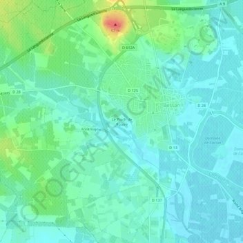 Topografische kaart Le Pioch de Rouire, hoogte, reliëf