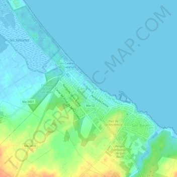Topografische kaart Can Picafort, hoogte, reliëf