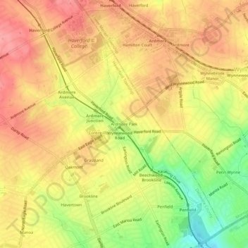 Topografische kaart Ardmore Park, hoogte, reliëf
