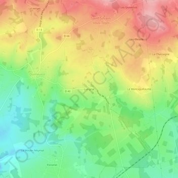 Topografische kaart Lusignat, hoogte, reliëf