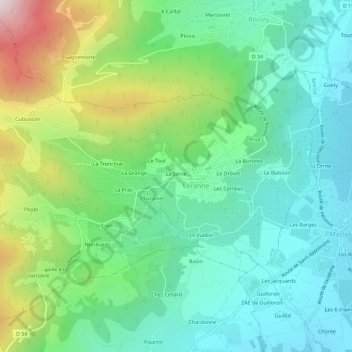 Topografische kaart La Serve, hoogte, reliëf