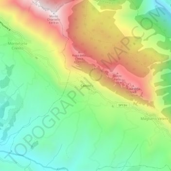Topografische kaart Capizzo, hoogte, reliëf