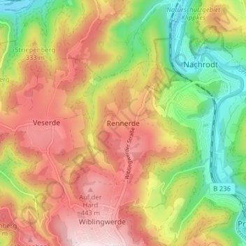 Topografische kaart Rennerde, hoogte, reliëf