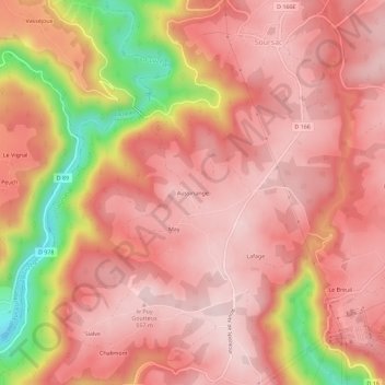 Topografische kaart Aussinange, hoogte, reliëf