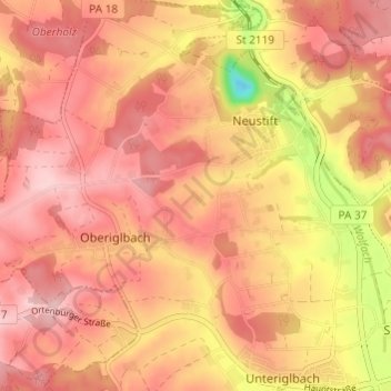 Topografische kaart Thal, hoogte, reliëf