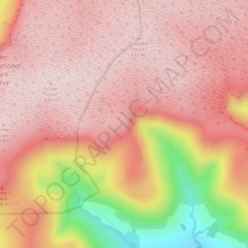Topografische kaart Crowden Tower, hoogte, reliëf