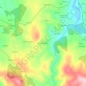 Topografische kaart Castro de Abaixo, hoogte, reliëf
