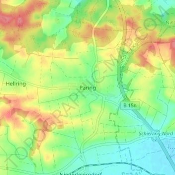 Topografische kaart Paring, hoogte, reliëf