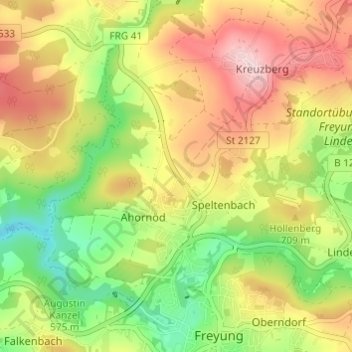 Topografische kaart Kreuzstraße, hoogte, reliëf