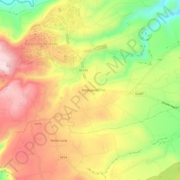 Topografische kaart Porticaletto, hoogte, reliëf