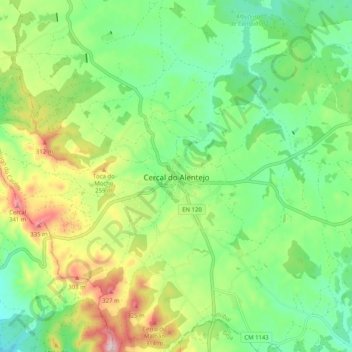 Topografische kaart Cercal do Alentejo, hoogte, reliëf