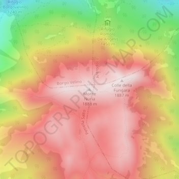 Topografische kaart Monte Nuria, hoogte, reliëf
