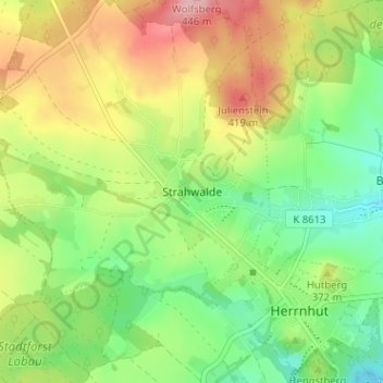 Topografische kaart Strahwalde, hoogte, reliëf