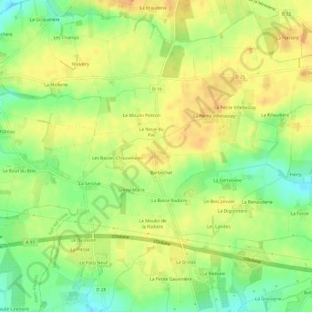 Topografische kaart La Chauvelière, hoogte, reliëf