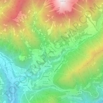 Topografische kaart Zortea, hoogte, reliëf