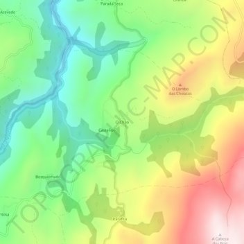 Topografische kaart O Chao, hoogte, reliëf