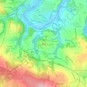 Topografische kaart Pennarun, hoogte, reliëf