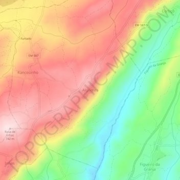 Topografische kaart Algodres, hoogte, reliëf