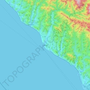 Topografische kaart Sochi, hoogte, reliëf