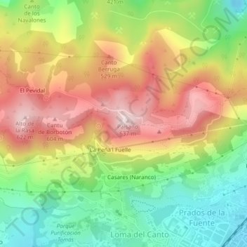 Topografische kaart Cristo del Naranco, hoogte, reliëf
