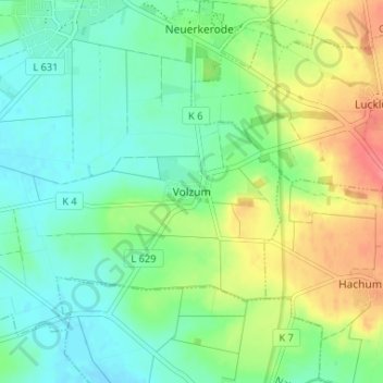 Topografische kaart Volzum, hoogte, reliëf