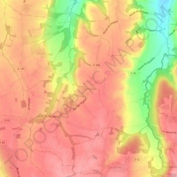 Topografische kaart Lombia, hoogte, reliëf