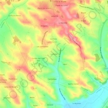 Topografische kaart La Rigné, hoogte, reliëf