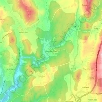 Topografische kaart Chão das Eiras, hoogte, reliëf
