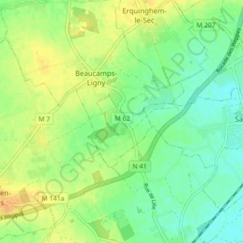 Topografische kaart Ligny, hoogte, reliëf