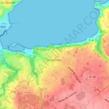Topografische kaart Calouar Bian, hoogte, reliëf