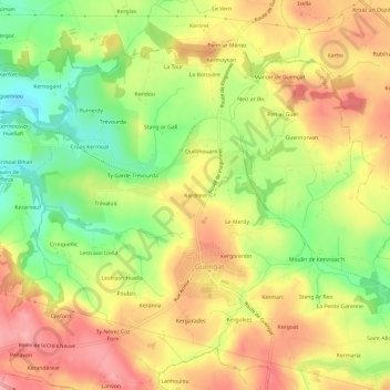 Topografische kaart Kerdrein, hoogte, reliëf