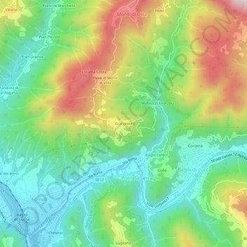 Topografische kaart Granaiola, hoogte, reliëf