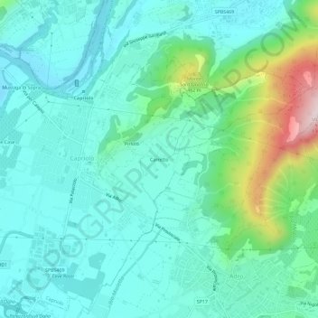 Topografische kaart Carretto, hoogte, reliëf