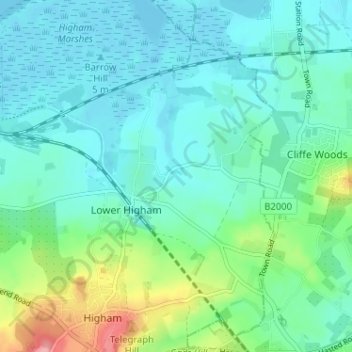 Topografische kaart Gore Green, hoogte, reliëf