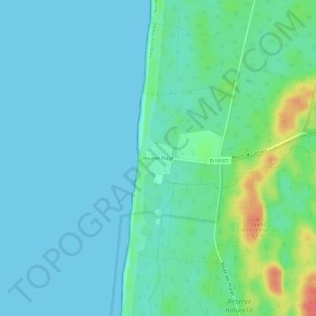 Topografische kaart Hourtin Plage, hoogte, reliëf