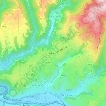 Topografische kaart Le Causse, hoogte, reliëf