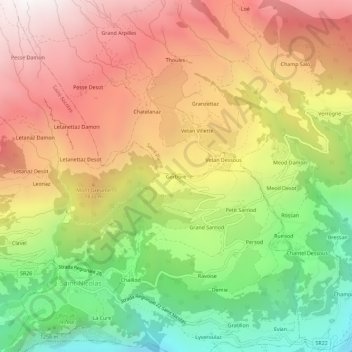 Topografische kaart Gerbore, hoogte, reliëf