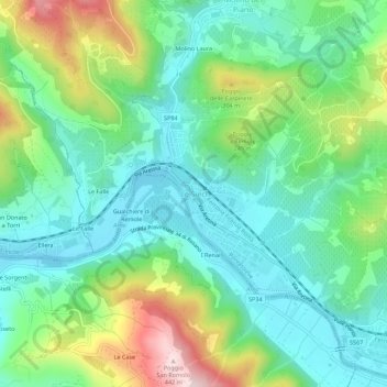 Topografische kaart Le Sieci, hoogte, reliëf