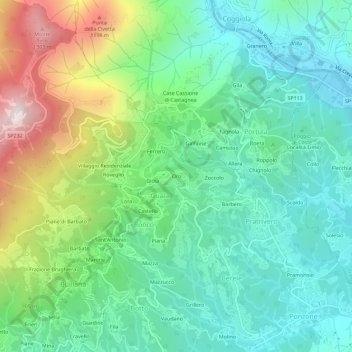 Topografische kaart Oro, hoogte, reliëf