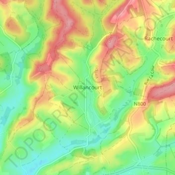 Topografische kaart Willancourt, hoogte, reliëf